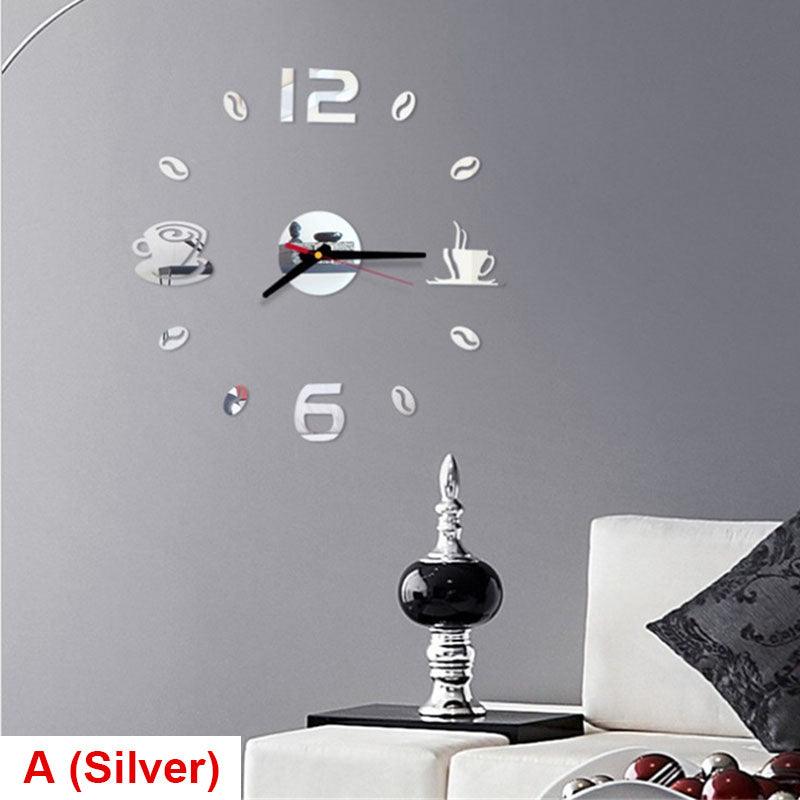 Round Wall Clock with Coffee Tea Cup Design
