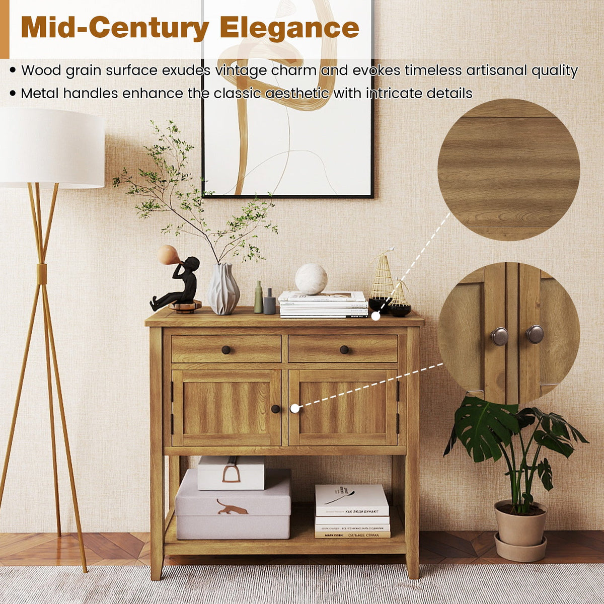 Mid-Century Walnut Console Table with 2 Drawers