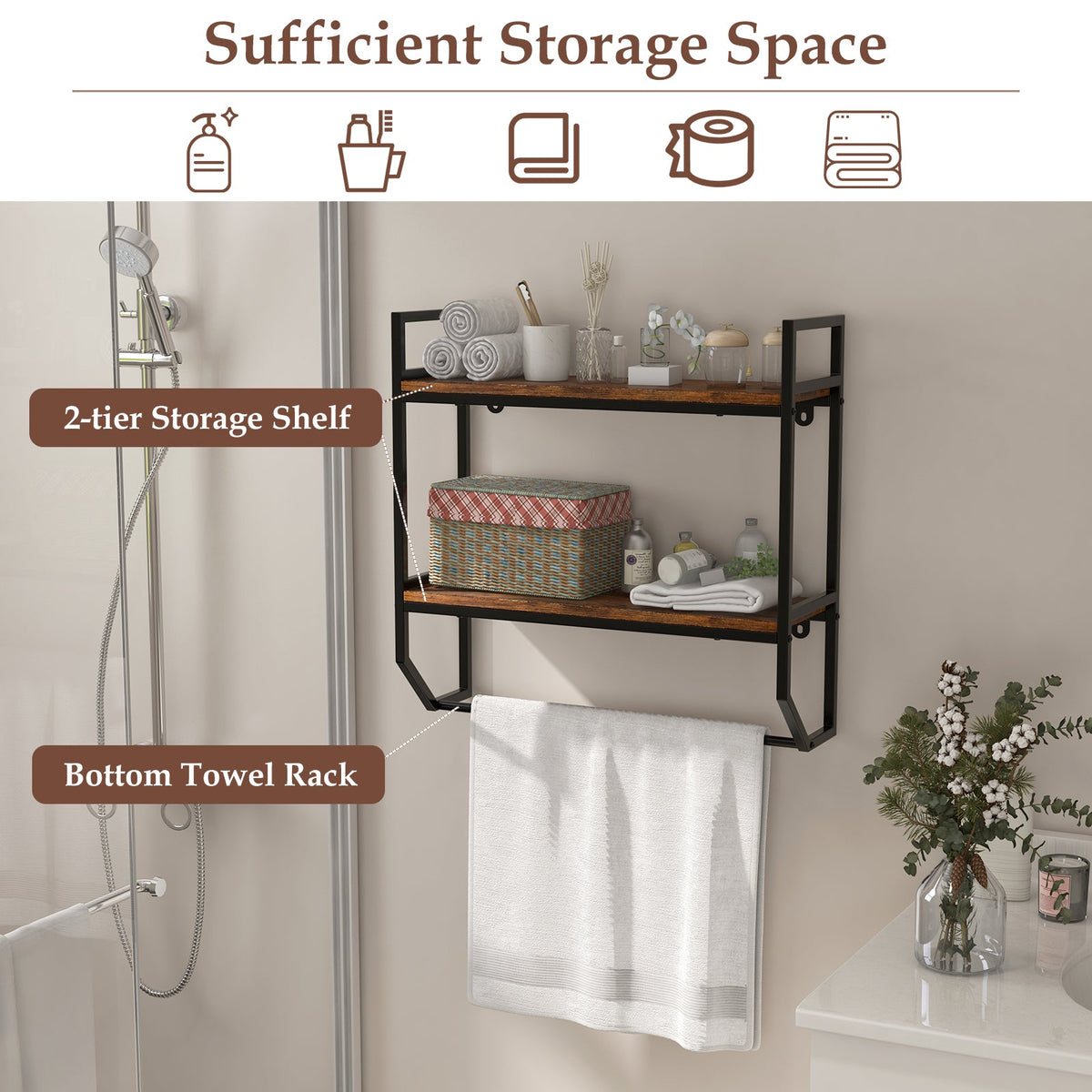 Over The Toilet Shelf Wall Mounted Storage Rack