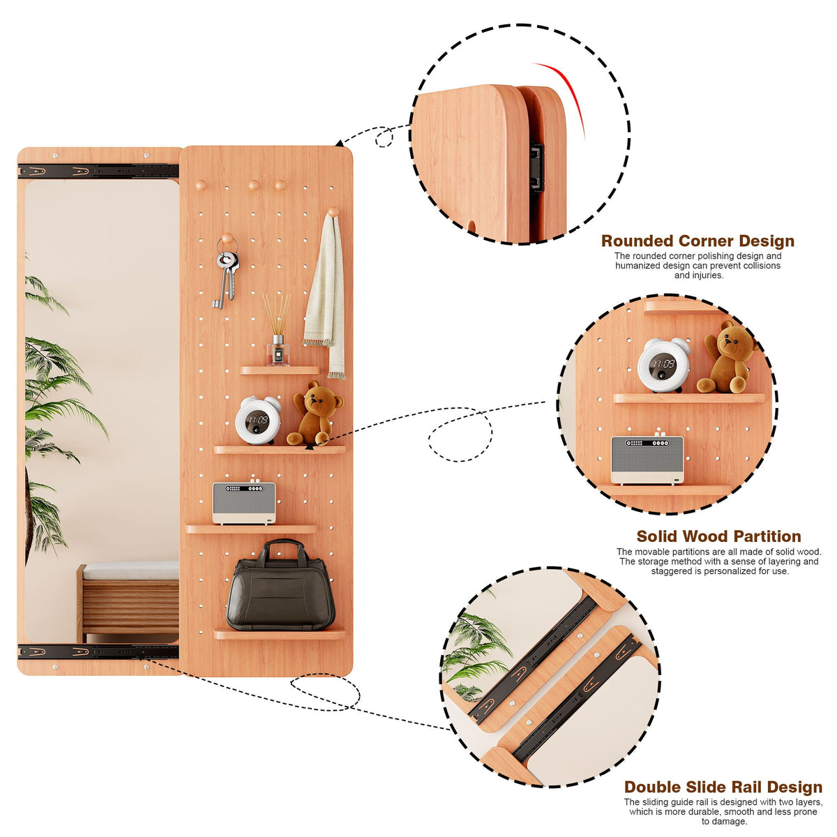 Wall Mounted Full Length Mirror with Shelf