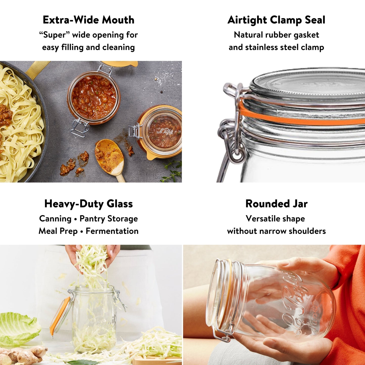 French Glass Canning Jars with Stainless Wire-Bail Clamp Lid