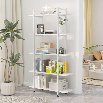 White 5-Tier Wooden Bookcase Storage Organizer