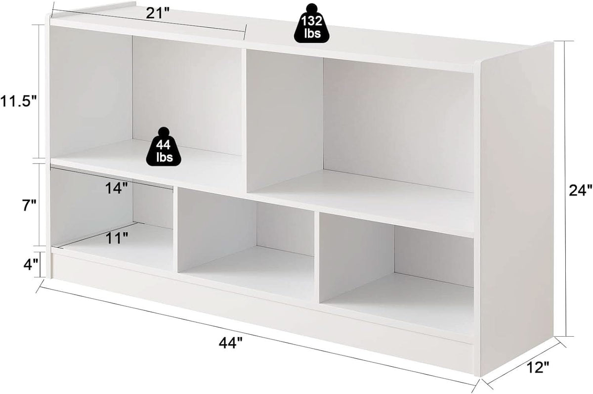 Wooden Toy Organizer and Bookshelf with 5 Storage Sections