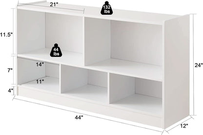 Wooden Toy Organizer and Bookshelf with 5 Storage Sections
