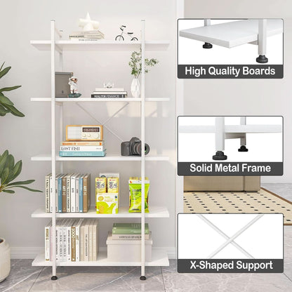 White 5-Tier Wooden Bookcase Storage Organizer