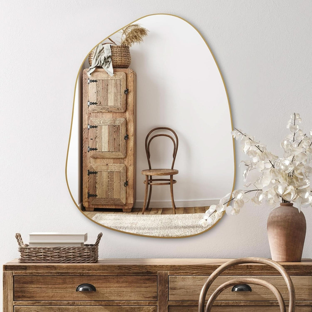 Contemporary Wall Mirror With Gold Fram