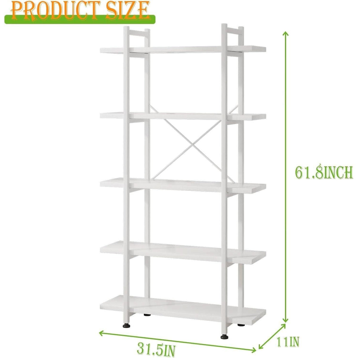 White 5-Tier Wooden Bookcase Storage Organizer
