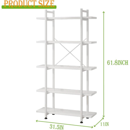 White 5-Tier Wooden Bookcase Storage Organizer