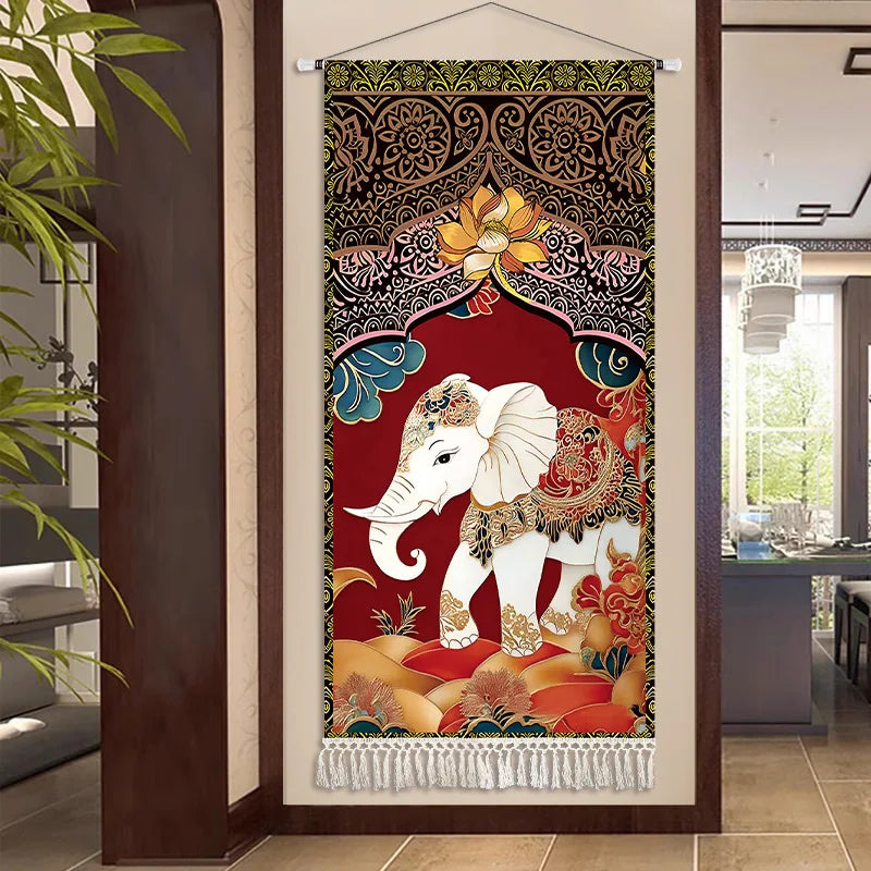 Thai Zen Elephant Fabric Wall Hanging Tapestry