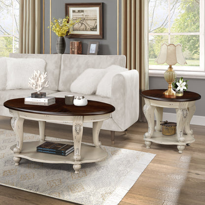 42-Inch Oval Wooden Coffee Table