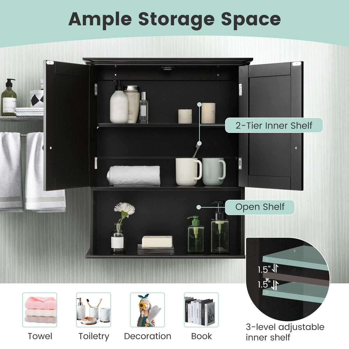Wall Mount Bathroom Storage Cabinet with Open Shelf