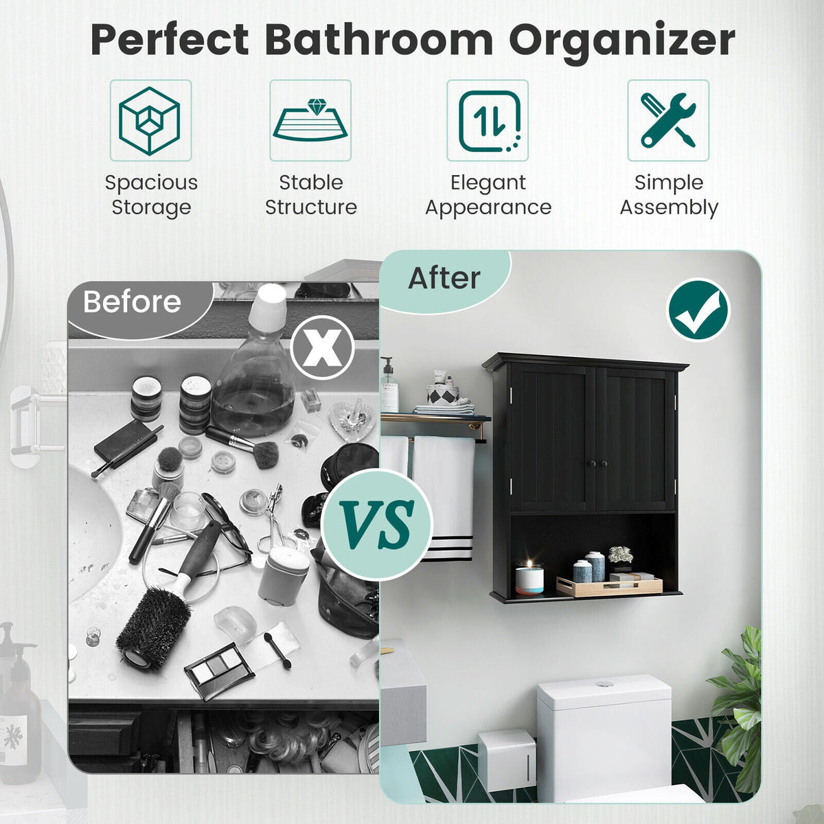 Wall Mount Bathroom Storage Cabinet with Open Shelf