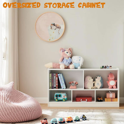 Wooden Toy Organizer and Bookshelf with 5 Storage Sections