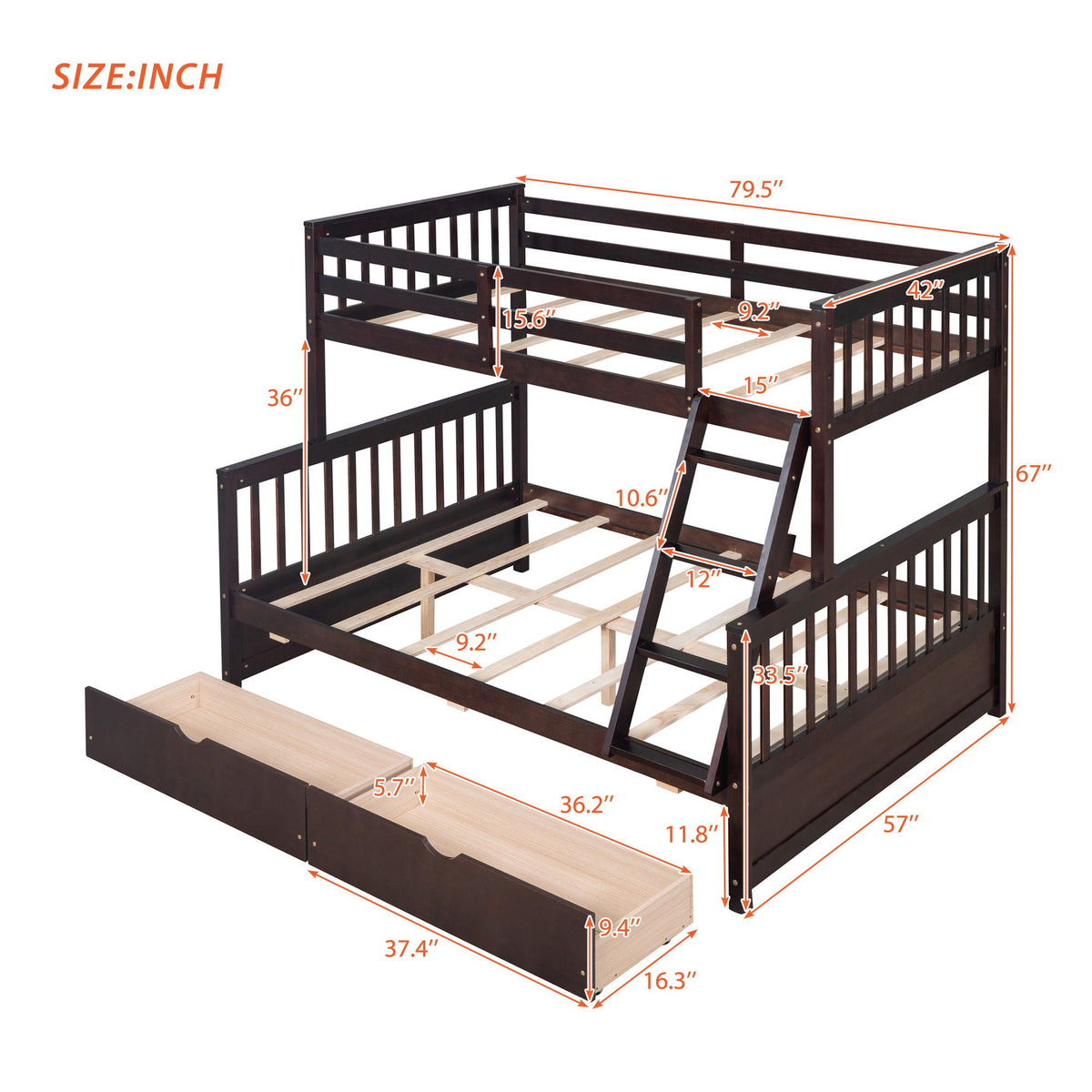 Bunk Bed With Ladders & 2 Storage Drawers
