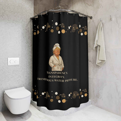"Transparency. Integrity. Tremendous Water Pressure." Shower Curtain