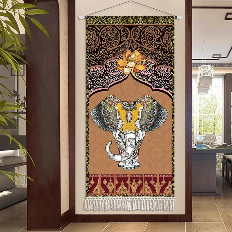 Thai Zen Elephant Fabric Wall Hanging Tapestry