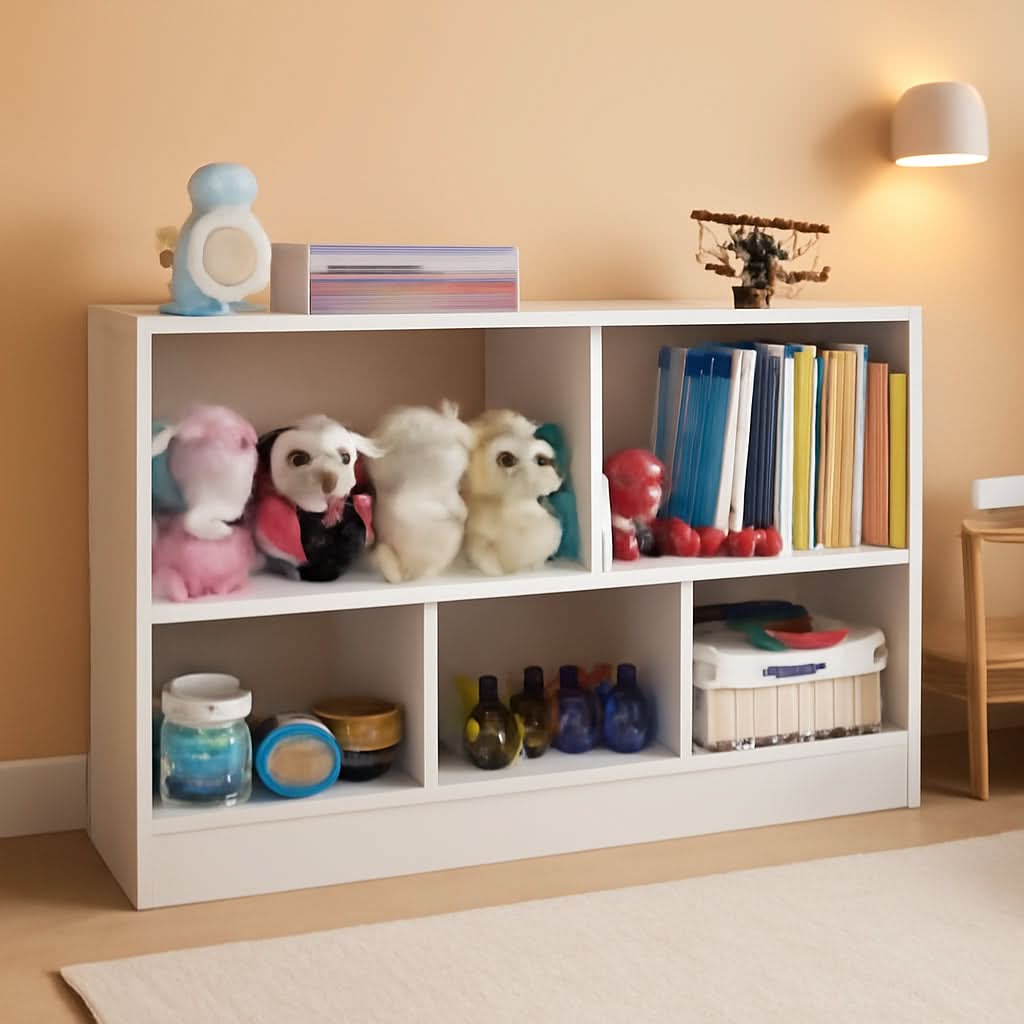 Wooden Toy Organizer and Bookshelf with 5 Storage Sections