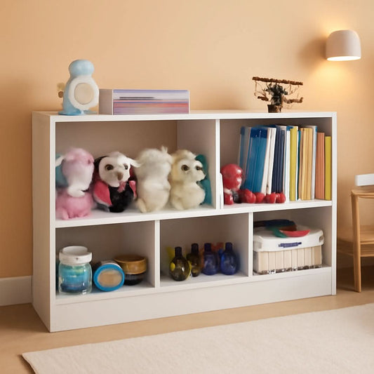 Wooden Toy Organizer and Bookshelf with 5 Storage Sections