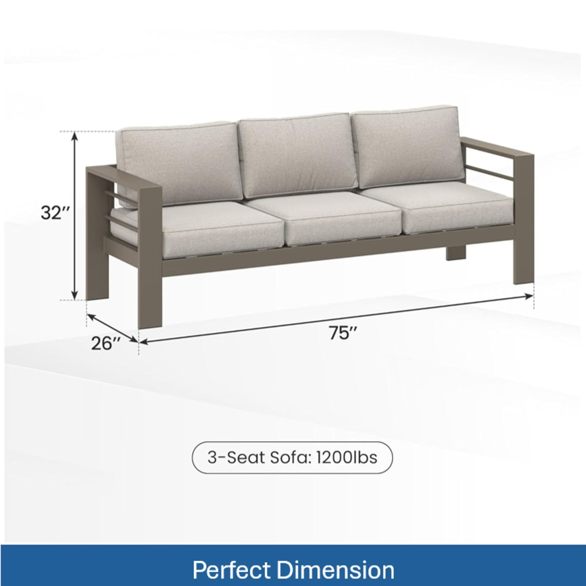 3-Seat All-Weather Patio Sofa with Cushions
