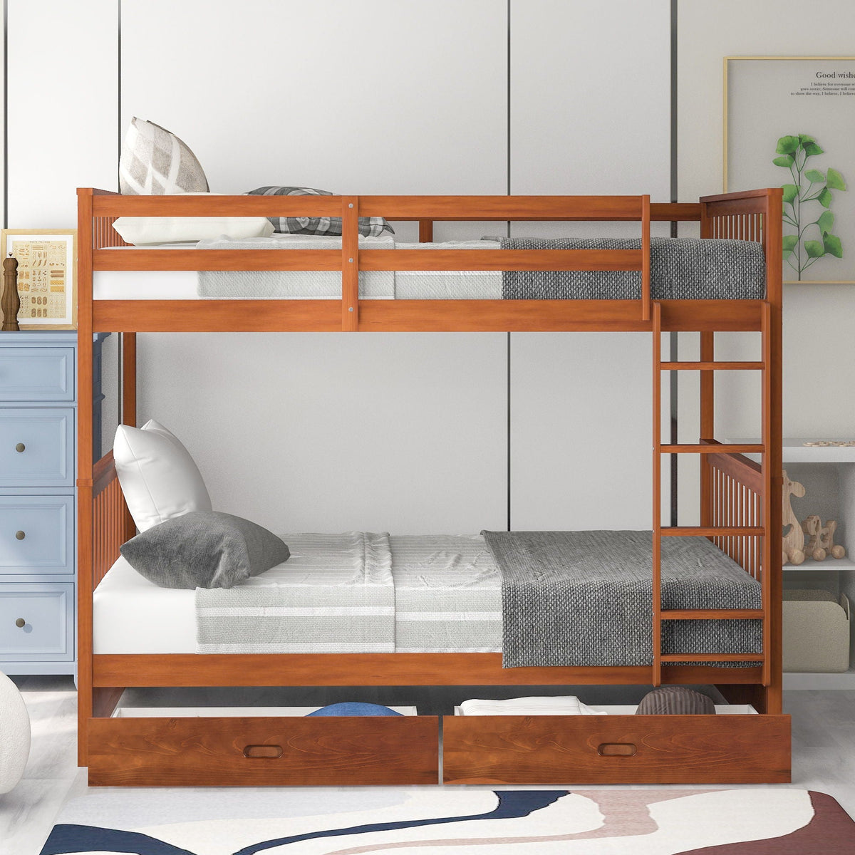 Bunk Bed With Ladders & 2 Storage Drawers