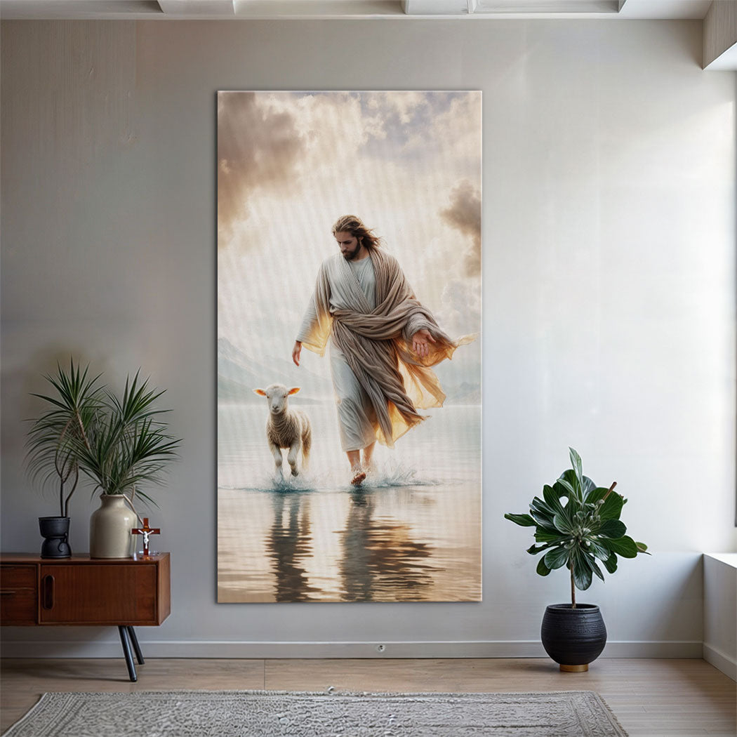 Jesus Protects The Lamb From Wolves Faith Wall Art