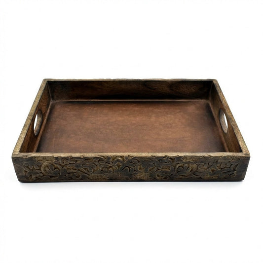 Handcrafted Vintage Wooden Serving Tray with Handles