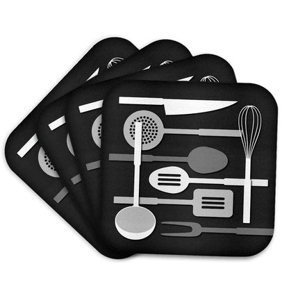 Kitchen Utensils in Monochrome Coasters