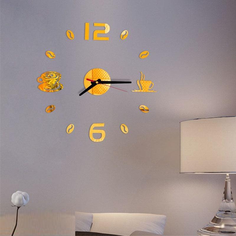 Round Wall Clock with Coffee Tea Cup Design