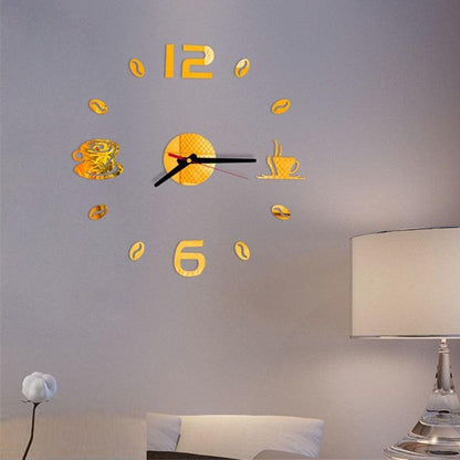 Round Wall Clock with Coffee Tea Cup Design
