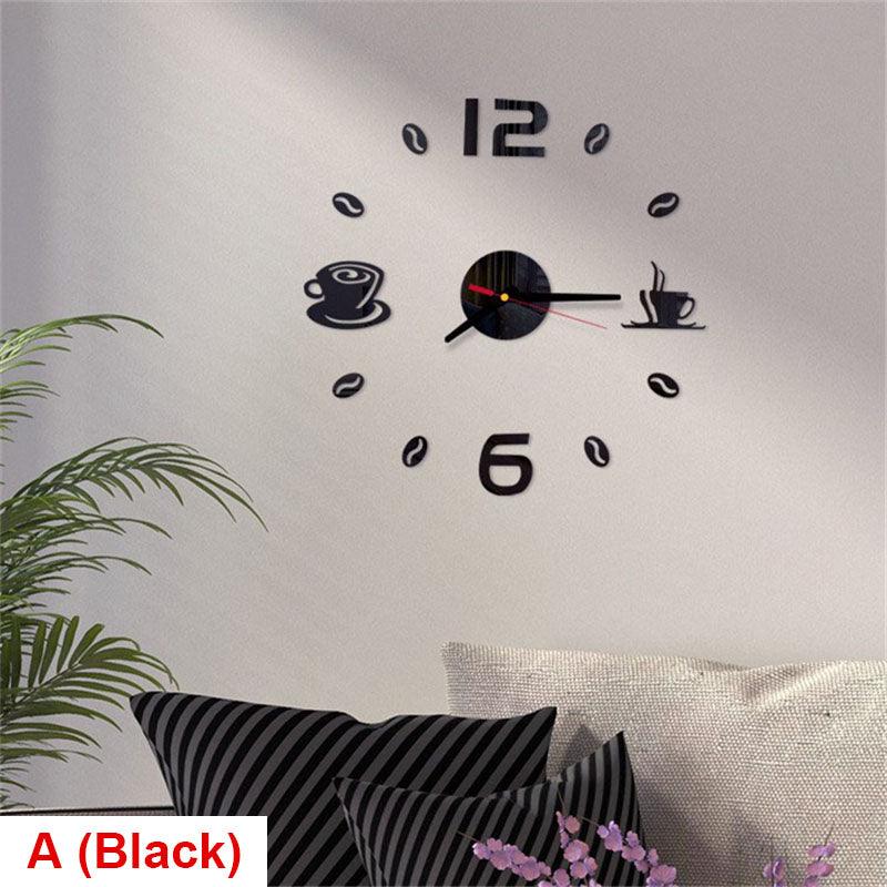 Round Wall Clock with Coffee Tea Cup Design