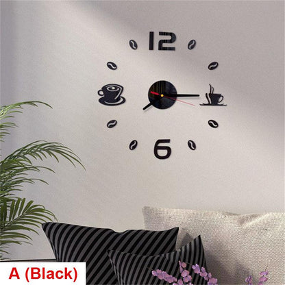 Round Wall Clock with Coffee Tea Cup Design