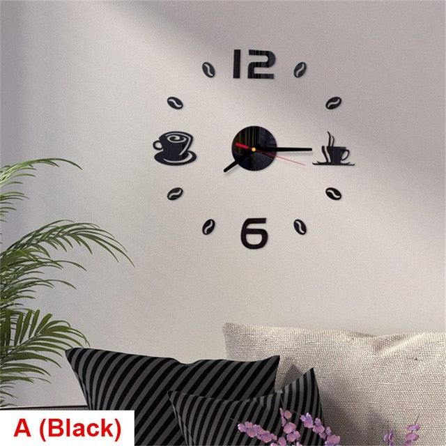 Round Wall Clock with Coffee Tea Cup Design