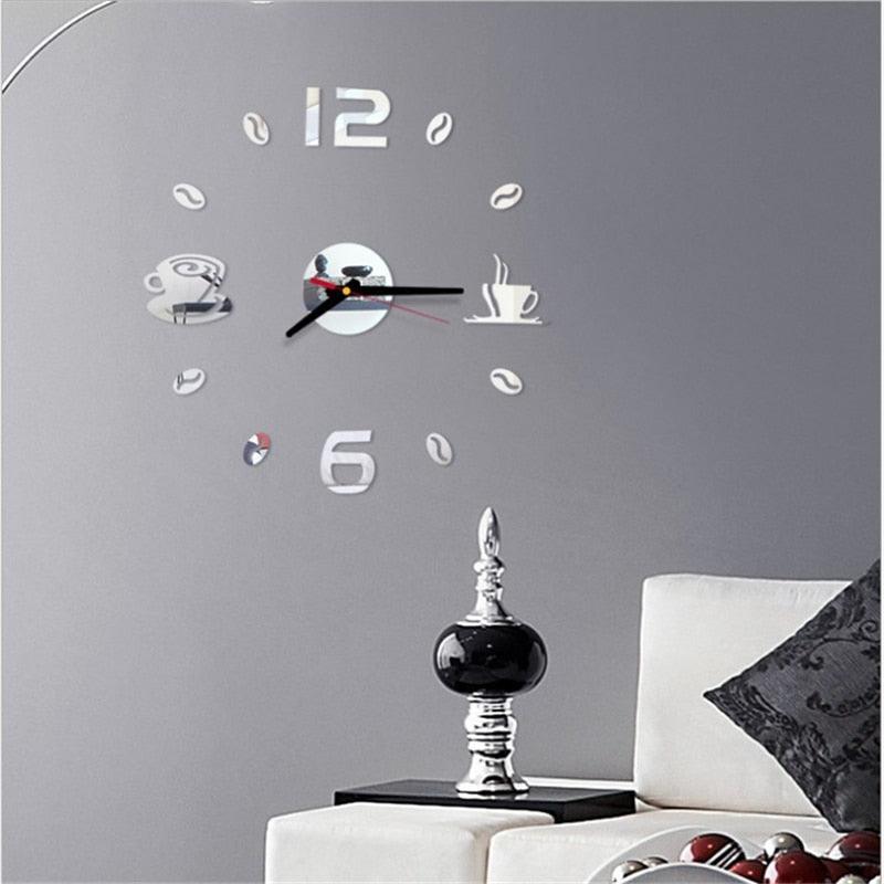 Round Wall Clock with Coffee Tea Cup Design