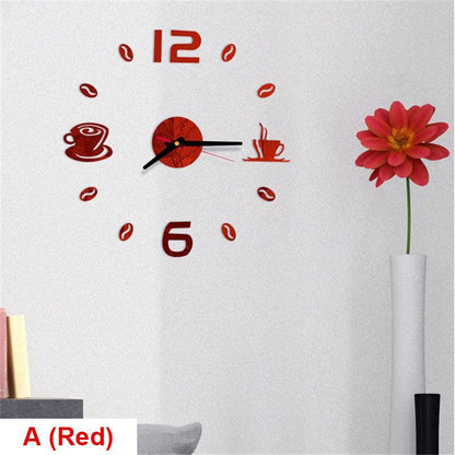 Round Wall Clock with Coffee Tea Cup Design