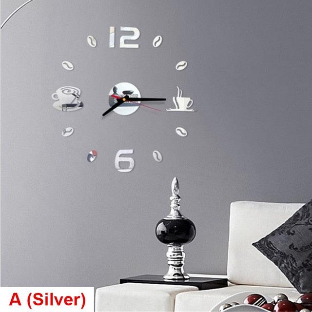 Round Wall Clock with Coffee Tea Cup Design