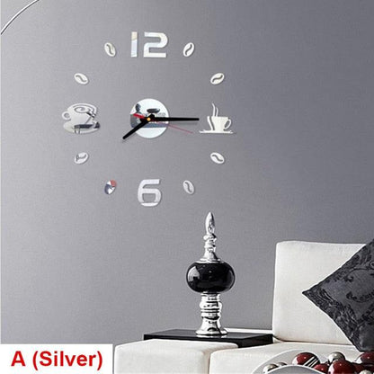 Round Wall Clock with Coffee Tea Cup Design