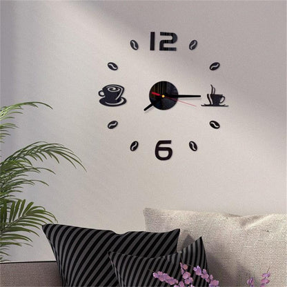 Round Wall Clock with Coffee Tea Cup Design