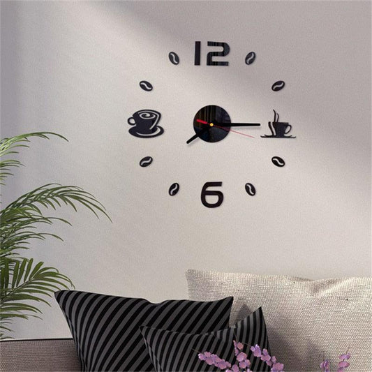 Round Wall Clock with Coffee Tea Cup Design