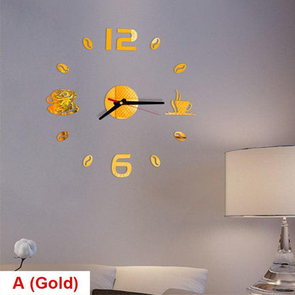 Round Wall Clock with Coffee Tea Cup Design