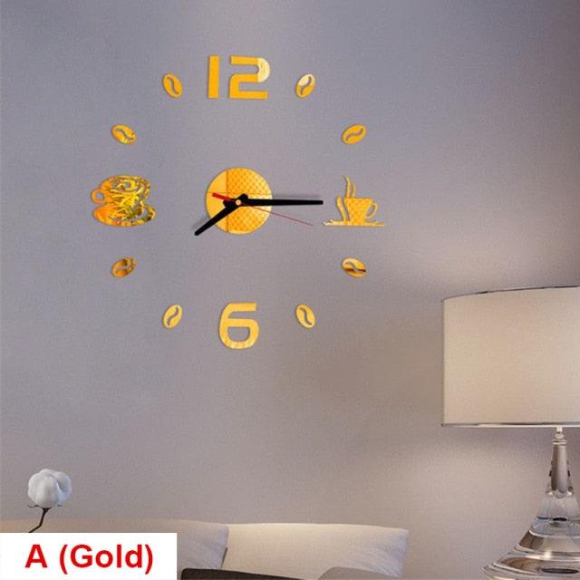 Round Wall Clock with Coffee Tea Cup Design