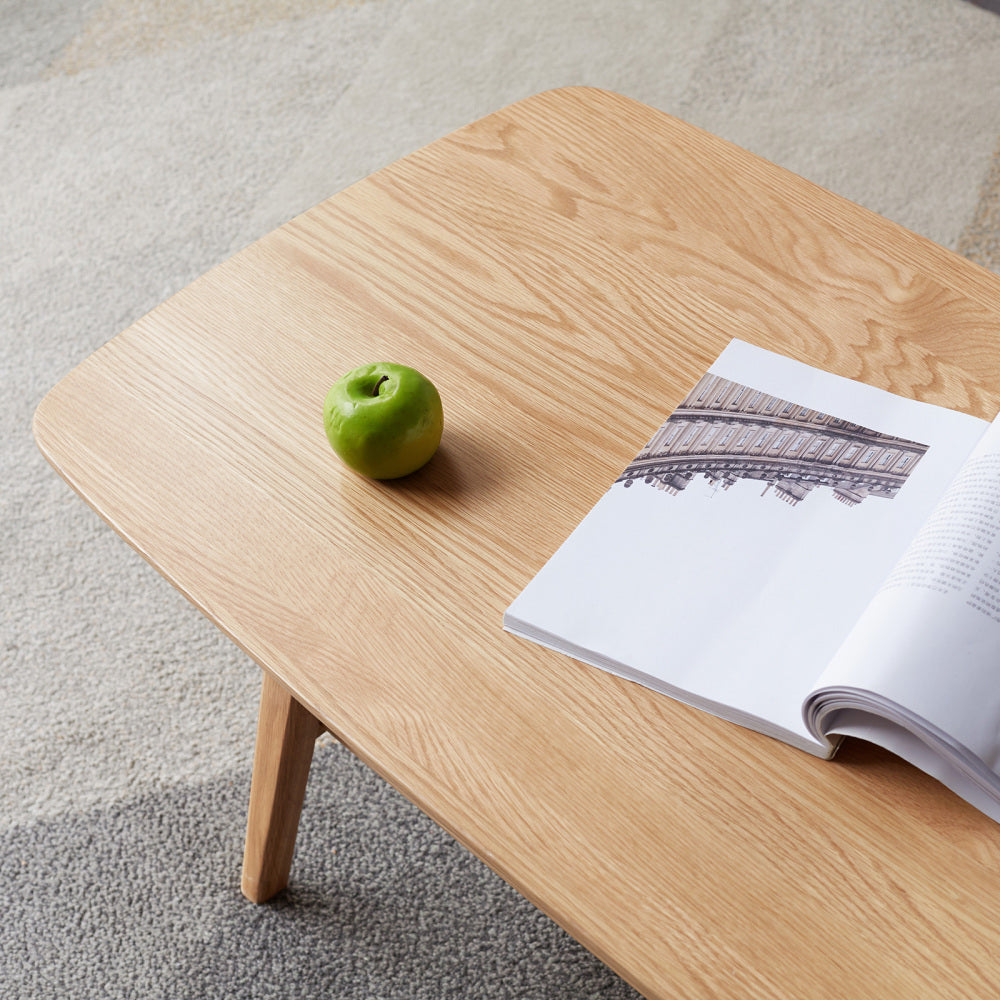 Solid Oak Wood Coffee Table with Storage Shelf