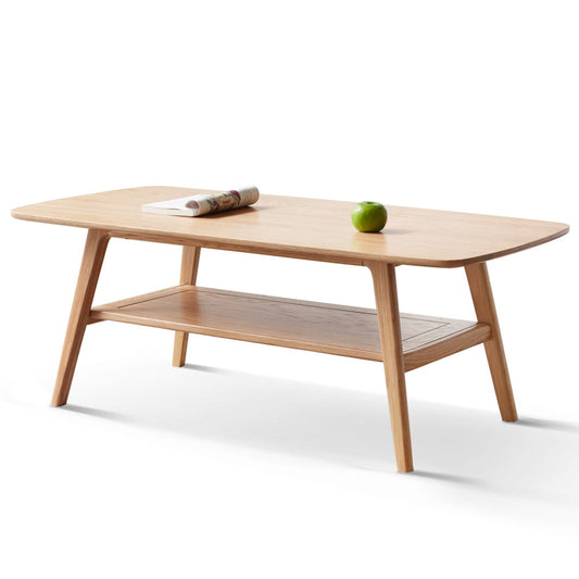Solid Oak Wood Coffee Table with Storage Shelf