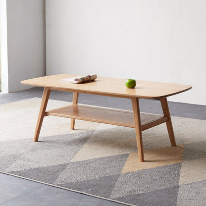 Solid Oak Wood Coffee Table with Storage Shelf