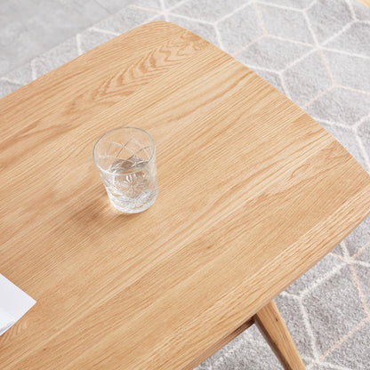 Solid Oak Wood Coffee Table with Storage Shelf