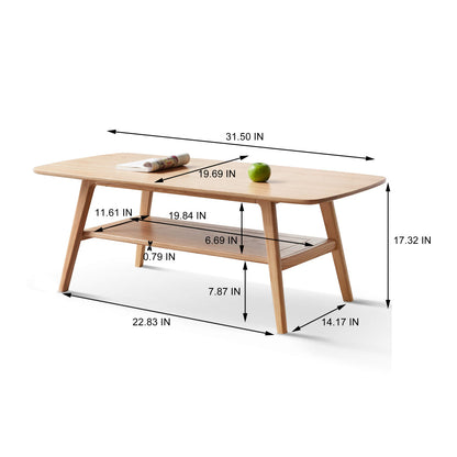 Solid Oak Wood Coffee Table with Storage Shelf