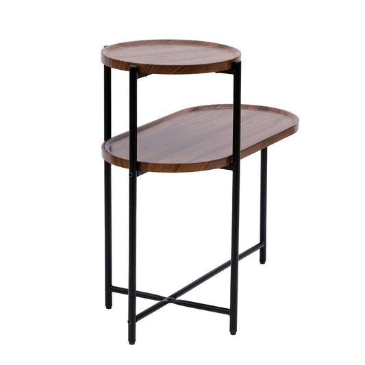 2-Tier Oval Coffee Table with Wood Storage Shelves