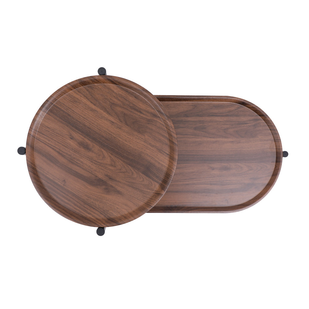 2-Tier Oval Coffee Table with Wood Storage Shelves