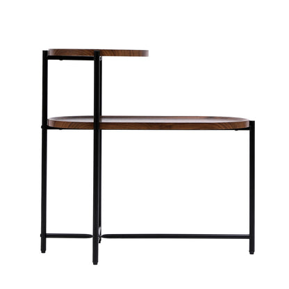 2-Tier Oval Coffee Table with Wood Storage Shelves