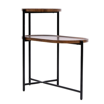 2-Tier Oval Coffee Table with Wood Storage Shelves