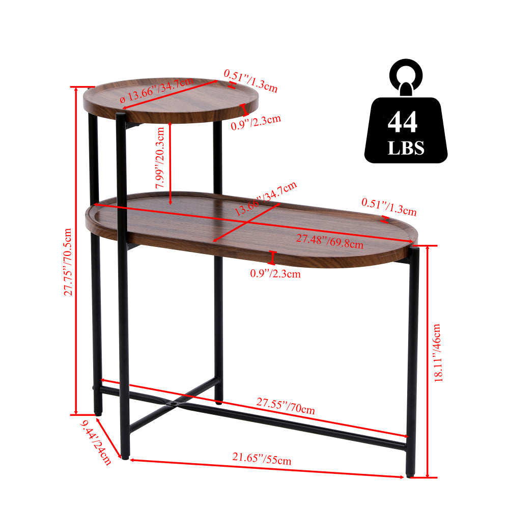2-Tier Oval Coffee Table with Wood Storage Shelves